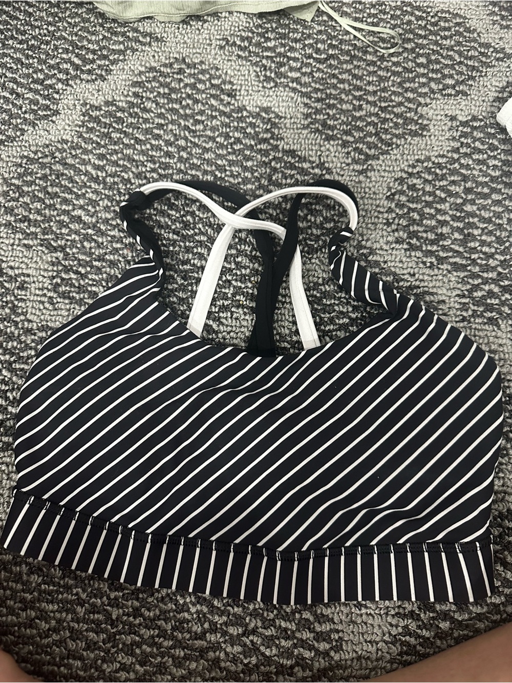 Lululemon Striped Black & White Sports Bra with Crisscross Straps